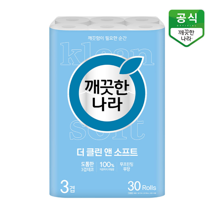 [깨끗한나라] 더 클린앤소프트 30m 30롤 화장지 1팩