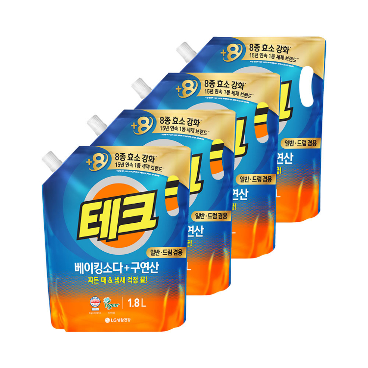 [테크] 베이킹소다 구연산 액체세탁세제 일반드럼겸용 1.8L x 4개