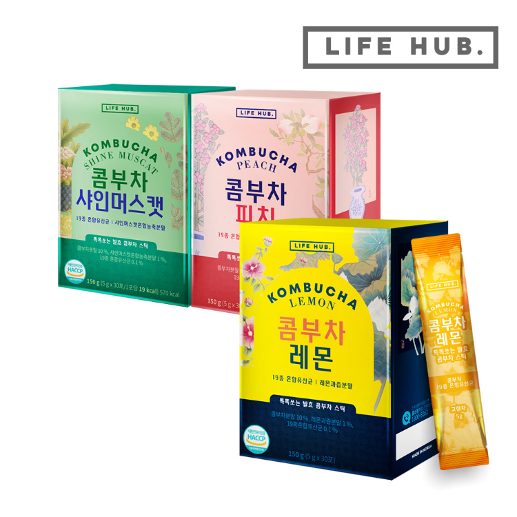 [라이프허브] 콤부차 레몬 1세트(5g x 30포) 외 2종 (피치/샤인머스캣)